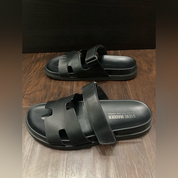Steve Madden Black Leather Men\'s Sandals Maiven 10